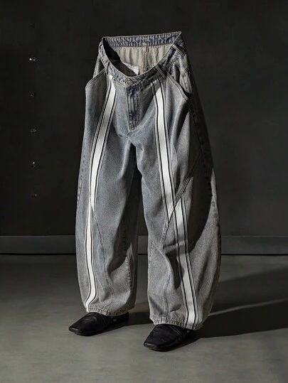 NEON BLANC Men's Casual Everyday Loose Fit Long Denim Jeans With Slant Pockets, Autumn