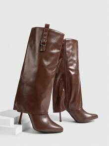 Daringsoles Giày bốt cao gót đế thô thời trang thoải mái dành cho nữ - màu nâu - Xem 8