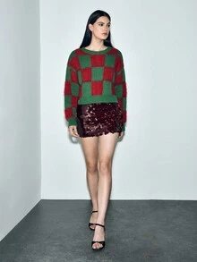 Lumivelle Suéter de malha feminino com estampa, estilo natalino, solto, contraste de cores, moda outono/inverno 2025 - Verde - Ver 5