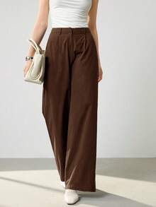 Uhlyne 女式秋季亚麻混纺修身休闲裤 - 咖啡棕 - 查看 4