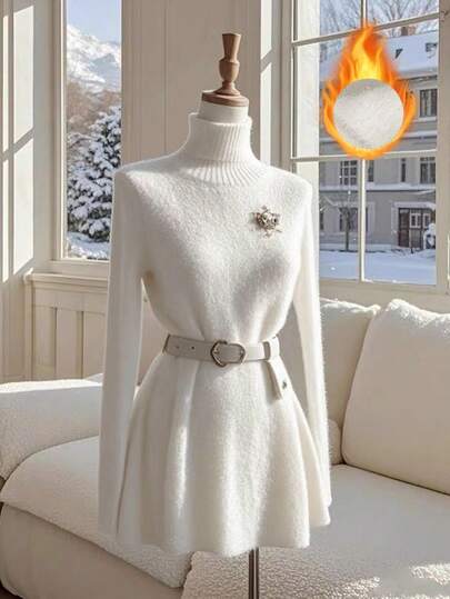 GlowEve CURVE 大码女式纯色针织休闲毛衣裙，适合圣诞节、万圣节、返校季