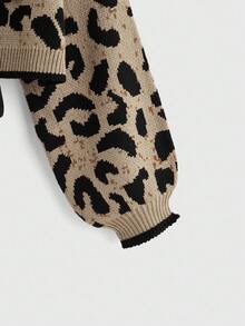 ROMWE Kawaii 休闲百搭女式 Y2K 豹纹蝴蝶结开衫 - 卡其色 - 查看 3