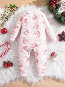 SHEIN Babygirl Cute Casual Knit Christmas Cartoon Pattern Tight Long Sleeve Pajama Set - Multicolor - View 2