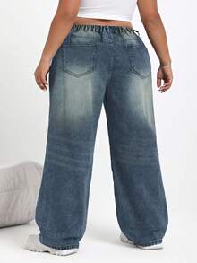 SHEIN CURVE+ Jeans casual con tasche e gamba ampia, taglie comode