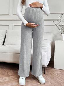 SHEIN 直筒、阔腿、休闲、优雅、孕妇、舒适孕妇裤 - 灰色 - 查看 4