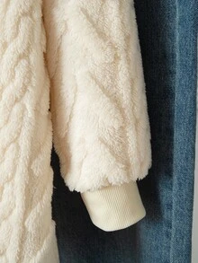 Sparklyn Tween Girls Casual All-Match Versatile Homewear Daily School Wear Cable Knit Striped Fuzzy Collar Open Front Mid-Length Autumn/Winter Jacket - Apricot - View 7