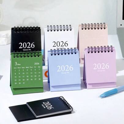 1 Stück Mini Tischkalender von Jan. 2026 - Jul. 2027, Taschenkalender, stehender Flip-Stahlspiral-Jahres-Tagesplaner für Geschäft (6 Farben, Mini-Größe)