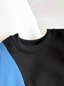 Manfinity Unisex Men's Casual Pullover Sweatshirt, Colorblock Round Neck Long Sleeve, Plain Style, For Fall, Winter - Multicolor - View 4