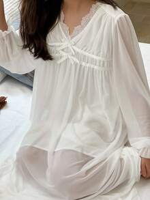 DAZY Tween Girls V-Neck Long Sleeve Nightgown