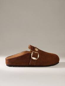 Solecia Women's Flat Slip-On Loafers, Casual Suede Shoes, Fashion Versatile Comfortable, Brown With Metal Buckle, Autumn/Winter - Brown - View 1