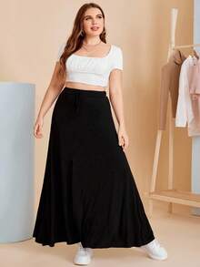 Modelyn Plus Knotted Front Solid Skirt - Black - View 4