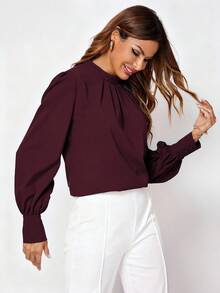 EMERY ROSE Casual Solid Color Long Sleeve Shirt, Versatile For Autumn - Burgundy - View 5