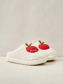 Cuccoo 圣诞节感恩节礼物 白色毛绒保暖苹果毛绒家居拖鞋 - 白色 - 查看 3