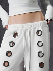 LYSMO بنطلون رياضي بقصة ساق واسعة مصمم بشكل مبتكر مشوه باللون الأبيض، جنسي