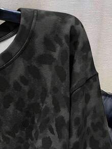 EMERY ROSE Bestselling Leopard Print Loose Plus Size Women Long Sleeve T-Shirt - Black - View 4