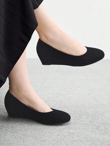 CUCCOO BIZCHIC Zapatos de plataforma con cuña para mujer, cómodos y elegantes, adecuados para banquetes, viajes, trabajo u ocasiones formales, tacones negros