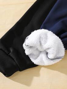 SHEIN 2 件 Tween Boy 休闲风格撞色保暖内衬运动裤，适合秋冬季 - 藏蓝色 - 查看 5