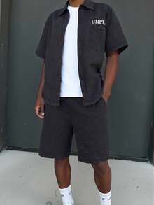 SHEIN Teen Boy Summer Casual Letter Embroidered Shirt & Shorts Set