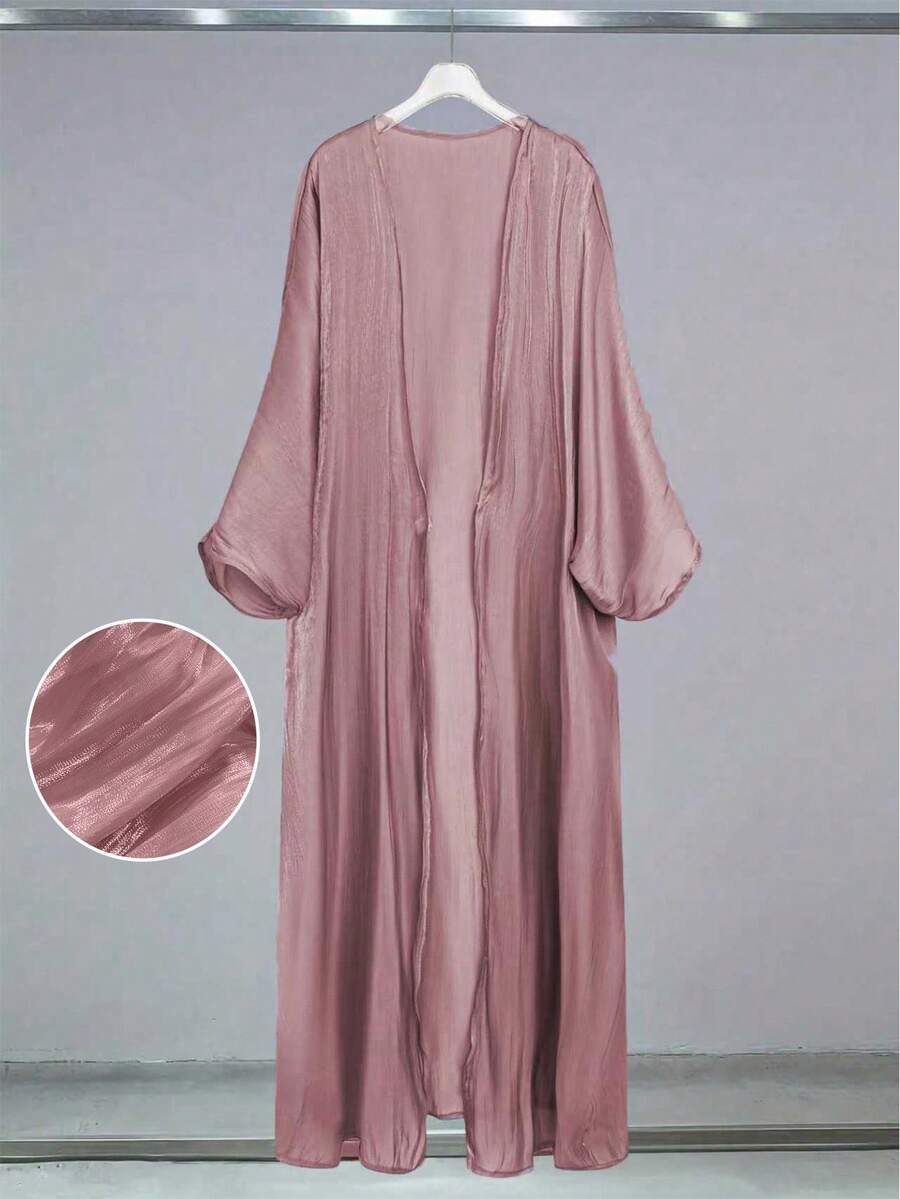 Al Najma Women's Coral Pink Lantern Sleeve Fashionable Modest Long Sleeve Abaya, Robe