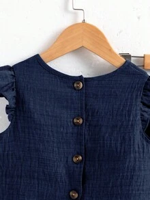 Elladie kids Toddler Girls Textured Fabric Short Sleeve Button Back T-Shirt & Casual Long Pants 2-Piece Set - Navy Blue - View 5