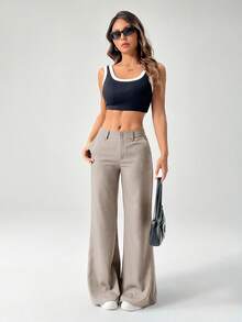 SHEIN PETITE 新款秋冬低腰休闲个性西装裤 - 淺灰色 - 查看 4