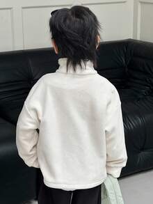 DAZY 儿童秋季服装，男童休闲宽松卫衣，硅胶标签，简约秋季风格 - 白色 - 查看 6