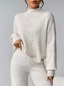 SHEIN Tall CURVE Damski sweter w dużym rozmiarze z solidnym kołnierzem stójkowym, minimalistyczny i swobodny, odpowiedni do noszenia na co dzień