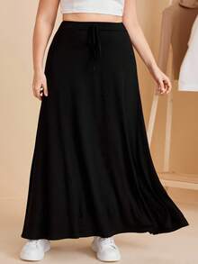 Modelyn Plus Knotted Front Solid Skirt - Black - View 3