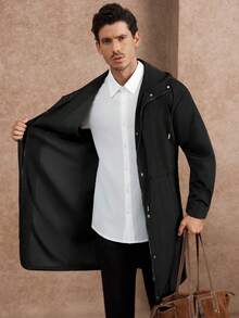 Core Aspect 男士纽扣前长袖口袋简约休闲风衣，外出法兰绒风衣，适合送给朋友、丈夫、男朋友的礼物 - 黑色 - 查看 8