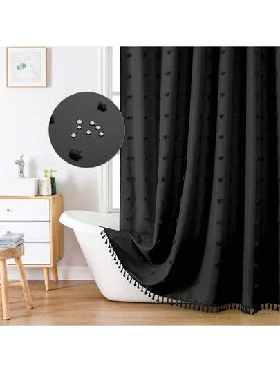 1 st svart sammet duschdraperi med fransar, minimalistisk 3D-utskuren design vattentät polyester badrumsdraperi, krokar ingår heminredning höstdekor badrumstillbehör tillbaka till skolan