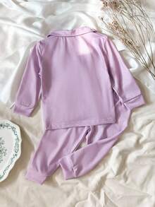 SHEIN 2件套女婴优雅纯紫色长袖上衣和裤子睡衣套装 - 紫色 - 查看 2