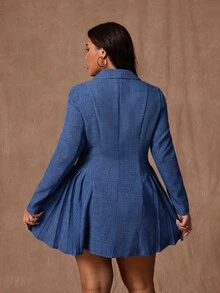 Rustia Robe décontractée élégante vintage à manches longues avec col et plissée, effet denim, pour femmes grandes tailles, bleu