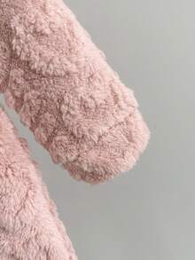 SHEIN 婴儿/女宝宝时尚花卉3D毛绒长袖连帽连衣裙，粉色 - 粉色 - 查看 6