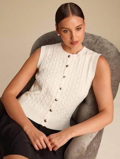 Enchnt Chaleco de punto sin mangas de unicolor y minimalista para mujer, para uso diario