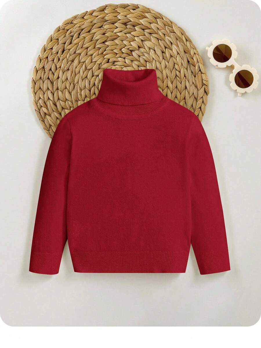 SHEIN 兒童幼兒高領長袖可愛秋季毛衣 - 紅色 - 查看 1
