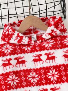 SHEIN Conjunto de 2 piezas de sudadera con capucha y leggings con estampado de árbol de Navidad, ciervo y bloques de color para niña, cálido y cómodo de manga larga, ideal para uso casual, diario, escolar y en el hogar en otoño e invierno, para Navidad - Rojo - Ver 4