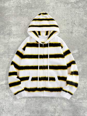 Street Life Men's Striped Jacquard Cardigan, Men's Striped Knit Hoodie, Fall/Winter