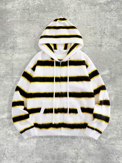 Street Life Cárdigan jacquard a rayas para hombre, Sudadera con capucha de punto a rayas para hombre, Otoño/Invierno