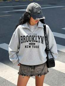 Sweetra Young Teen Girl Half-Zip Letter Print Long Sleeve Sweatshirt