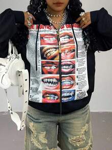 Rovax Áo khoác cardigan dài tay trễ vai có mũ trùm đầu dáng rộng cỡ lớn - màu đen - Xem 1