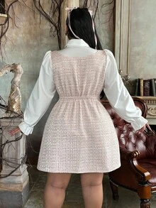 Lyrianda Plus Size V-Neck 2 In 1 Plaid Button Elegant Vacation/Party Dress For Women, Autumn/Winter