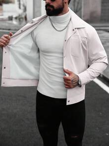Manfinity Homme 男士休闲纯色夹克，适合秋季穿着 - 卡其色 - 查看 6