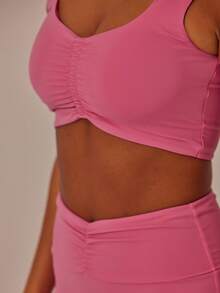 Aralina Leisurewear Summer Yellow Ruche Front Bike Short Ruffle Top Two Pieces Set - Rose Red - View 8