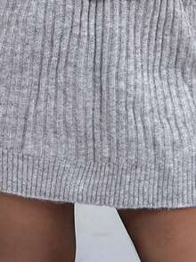 SHEIN EZwear Plus Size Loose Turtleneck Lantern Sleeve Chunky Knit Sweater Dress, Fall/Winter Autumn - Light Grey - View 14