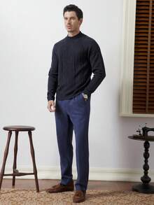 Core Aspect 男士休闲纯色圆领插肩袖毛衣，秋冬 - 藏蓝色 - 查看 6