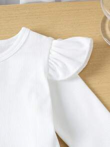 SHEIN Playful Pals Baby Mädchen gestricktes Top mit Rüschenärmeln und Rundhalsausschnitt und elegantes Rockteil Set, Herbst/Winter Baby Mädchen karierter Rock, Baby Mädchen süßer Rock, Kleinkind karierter Rock, Baby Mädchen Rockteil Set, Baby Mädchen Spitze Schleife Rock