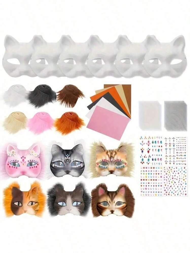 Lot De 3 Masques De Chat DIY – Kit Création Avec Fourrure Et Pigments – Fêtes, Carnaval, Cosplay – Adulte Et Enfant