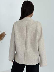 Firerie 女士优雅简约通勤日常新款时尚V领撞色纽扣蝙蝠袖卡其色大衣，秋冬女装，女士冬季外套，女士冬季夹克 - 卡其色 - 查看 7