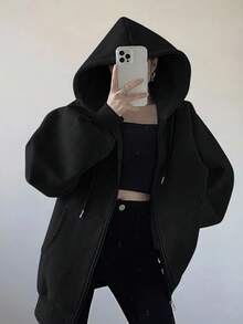 INAWLY 大码女式宽松休闲连帽拉链开衫