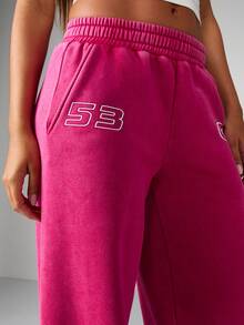 Missguided x Playboy Quần nỉ ống rộng phong cách retro Y2K cỡ lớn in họa tiết ngọn lửa thời trang lễ hội mùa thu đông Quần dài thường ngày cạp chun mặc ngoài đường phố - Hồng - Xem 5